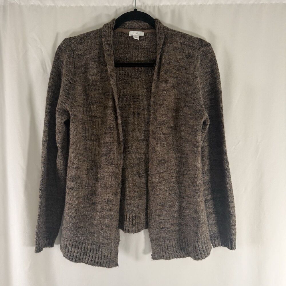 J Jill Cardigan Women's Small Petite Brown Grey Knit Open Front Cotton Blend